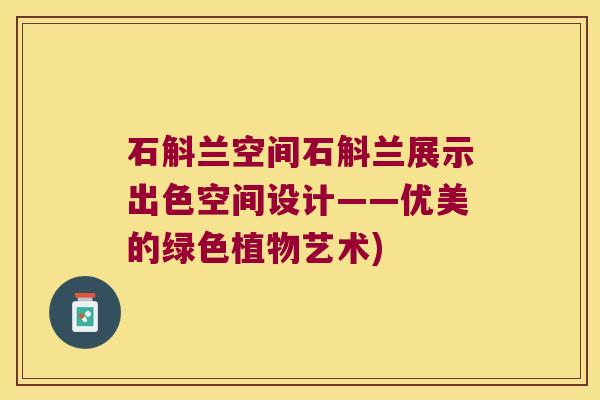 石斛兰空间石斛兰展示出色空间设计——优美的绿色植物艺术)