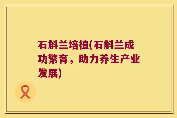 石斛兰培植(石斛兰成功繁育,助力养生产业发展) 石斛兰培植(石斛兰成功繁育,助力养生产业发展)