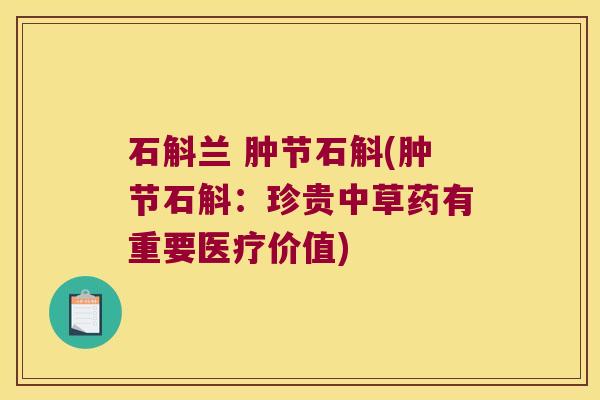 石斛兰 肿节石斛(肿节石斛：珍贵中草药有重要医疗价值)