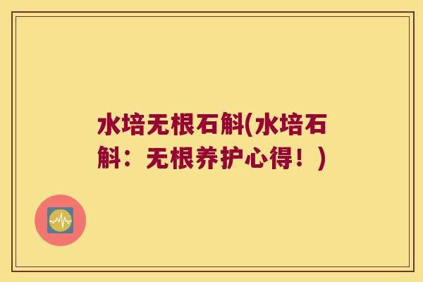 水培无根石斛(水培石斛：无根养护心得！)