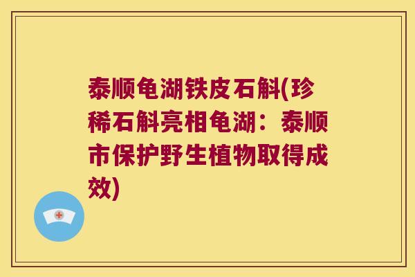 泰顺龟湖铁皮石斛(珍稀石斛亮相龟湖：泰顺市保护野生植物取得成效)