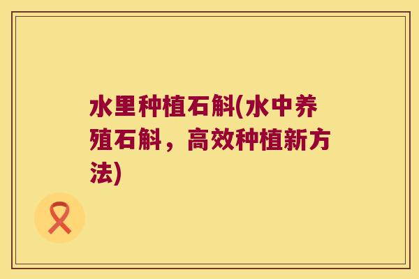 水里种植石斛(水中养殖石斛，高效种植新方法)