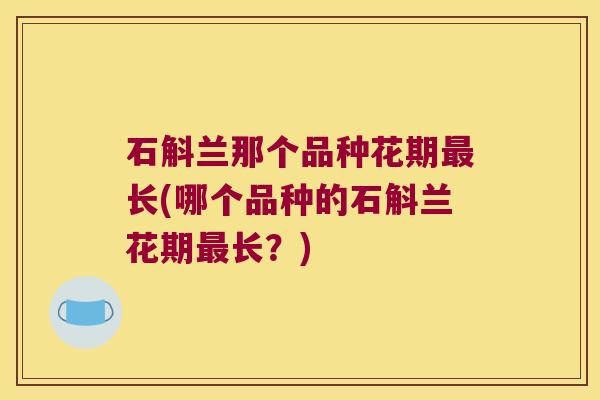 石斛兰那个品种花期长(哪个品种的石斛兰花期长？)
