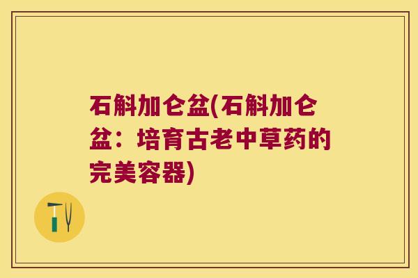 石斛加仑盆(石斛加仑盆：培育古老中草药的完美容器)