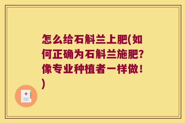 怎么给石斛兰上肥(如何正确为石斛兰施肥？像专业种植者一样做！)