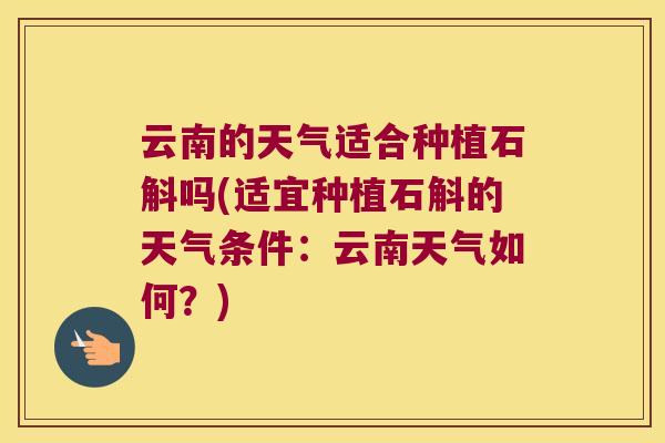 云南的天气适合种植石斛吗(适宜种植石斛的天气条件：云南天气如何？)