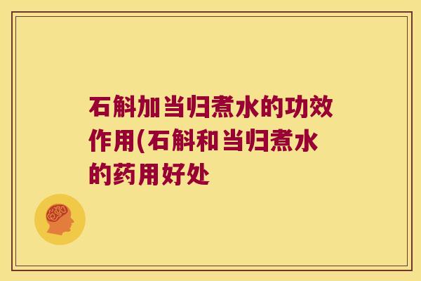 石斛加当归煮水的功效作用(石斛和当归煮水的药用好处