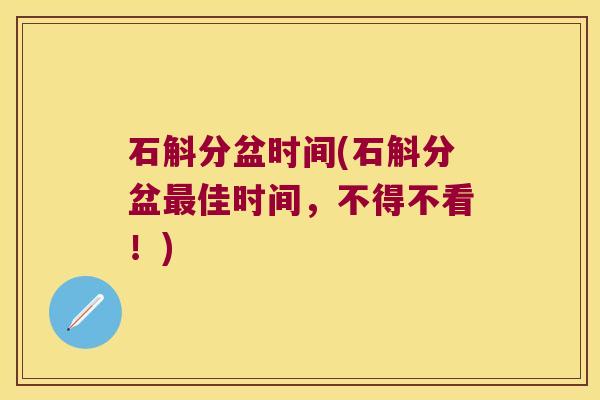 石斛分盆时间(石斛分盆最佳时间，不得不看！)