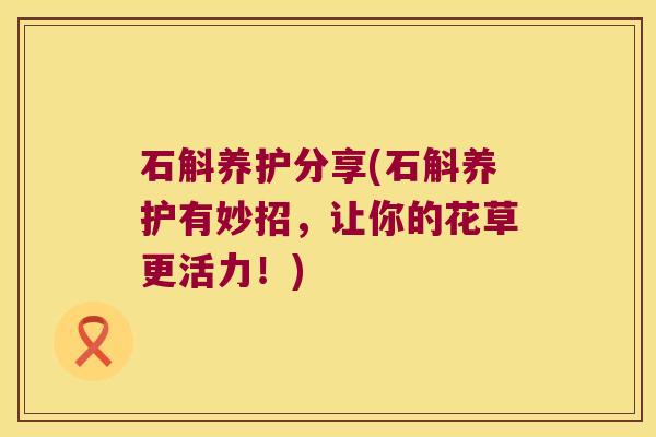 石斛养护分享(石斛养护有妙招，让你的花草更活力！)