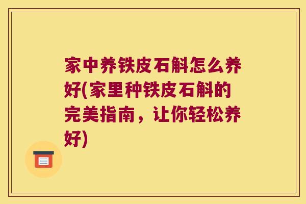 家中养铁皮石斛怎么养好(家里种铁皮石斛的完美指南，让你轻松养好)
