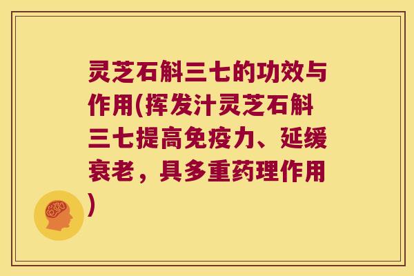 灵芝石斛三七的功效与作用(挥发汁灵芝石斛三七提高免疫力、延缓衰老，具多重药理作用)