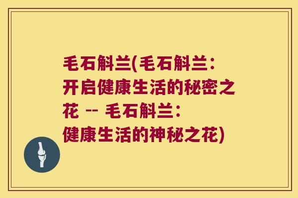 毛石斛兰(毛石斛兰：开启健康生活的秘密之花 -- 毛石斛兰：健康生活的神秘之花)