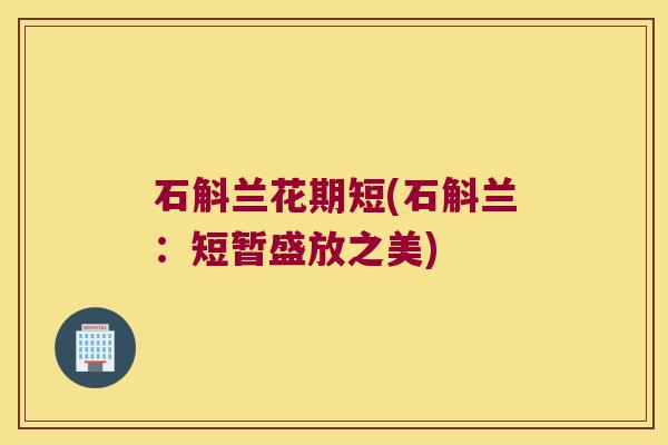 石斛兰花期短(石斛兰:短暂盛放之美) 石斛兰花期短(石斛兰:短暂盛放之美)