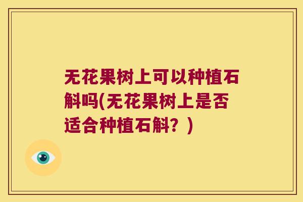 无花果树上可以种植石斛吗(无花果树上是否适合种植石斛？)
