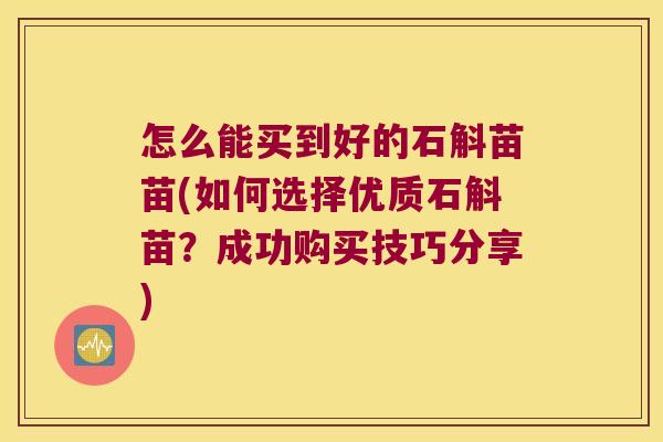 怎么能买到好的石斛苗苗(如何选择优质石斛苗？成功购买技巧分享)