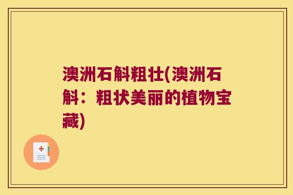 澳洲石斛粗壮(澳洲石斛：粗状美丽的植物宝藏)