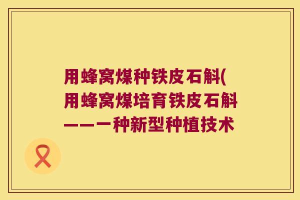用蜂窝煤种铁皮石斛(用蜂窝煤培育铁皮石斛——一种新型种植技术