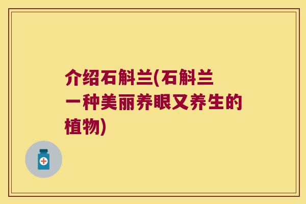 介绍石斛兰(石斛兰 一种美丽养眼又养生的植物) 介绍石斛兰(石斛兰 一种美丽养眼又养生的植物)