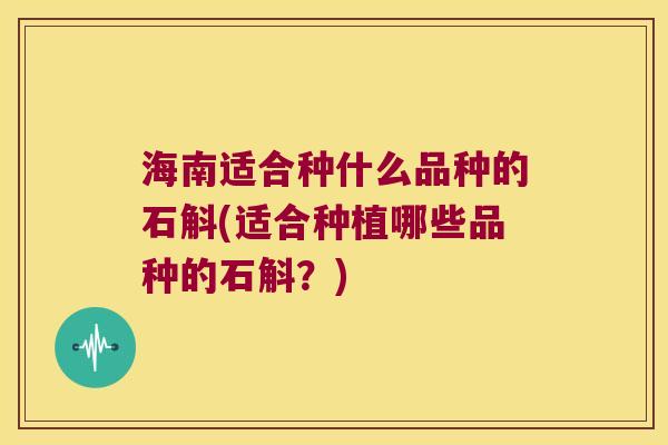 海南适合种什么品种的石斛(适合种植哪些品种的石斛？)