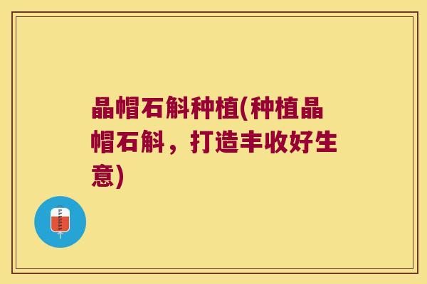 晶帽石斛种植(种植晶帽石斛，打造丰收好生意)