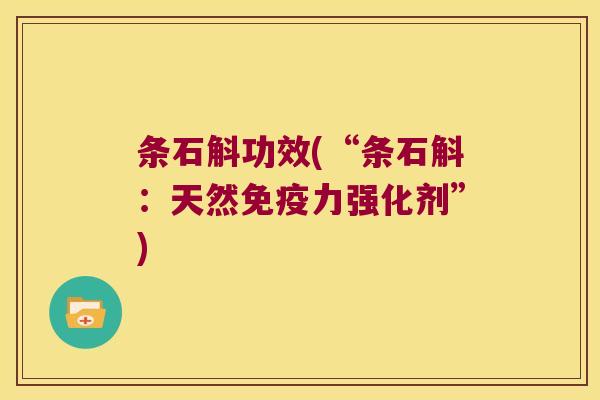 条石斛功效(“条石斛：天然免疫力强化剂”)