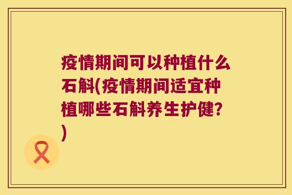 疫情期间可以种植什么石斛(疫情期间适宜种植哪些石斛养生护健?) 疫情期间可以种植什么石斛(疫情期间适宜种植哪些石斛养生护健?)