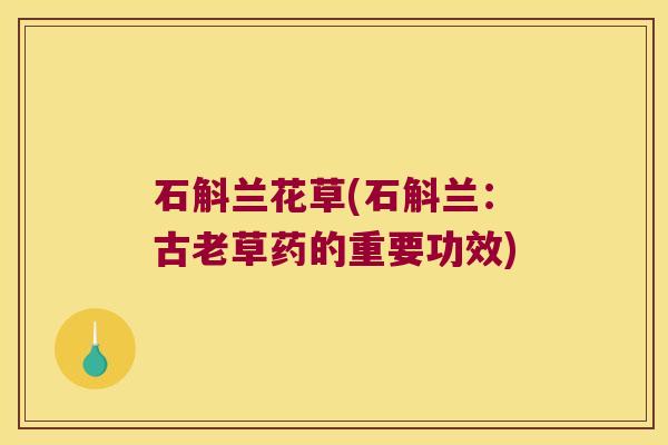 石斛兰花草(石斛兰：古老草药的重要功效)