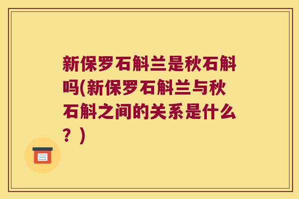 新保罗石斛兰是秋石斛吗(新保罗石斛兰与秋石斛之间的关系是什么?) 新保罗石斛兰是秋石斛吗(新保罗石斛兰与秋石斛之间的关系是什么?)