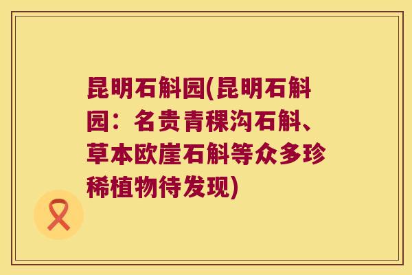 昆明石斛园(昆明石斛园：名贵青稞沟石斛、草本欧崖石斛等众多珍稀植物待发现)