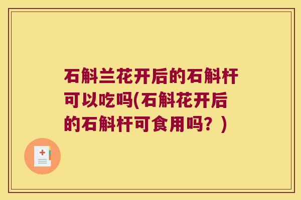 石斛兰花开后的石斛杆可以吃吗(石斛花开后的石斛杆可食用吗？)