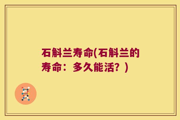 石斛兰寿命(石斛兰的寿命：多久能活？)