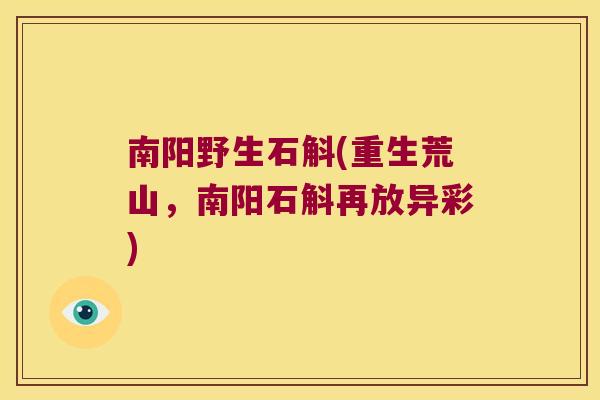南阳野生石斛(重生荒山，南阳石斛再放异彩)