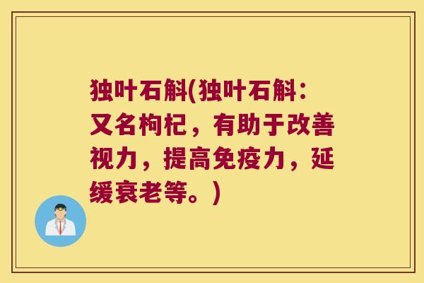 独叶石斛(独叶石斛：又名枸杞，有助于改善视力，提高免疫力，延缓衰老等。)