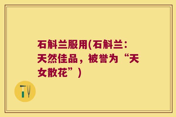 石斛兰服用(石斛兰：天然佳品，被誉为“天女散花”)