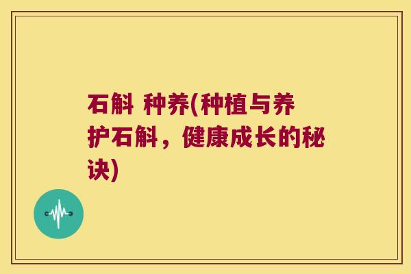 石斛 种养(种植与养护石斛，健康成长的秘诀)