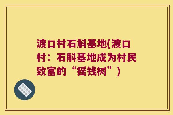 渡口村石斛基地(渡口村：石斛基地成为村民致富的“摇钱树”)