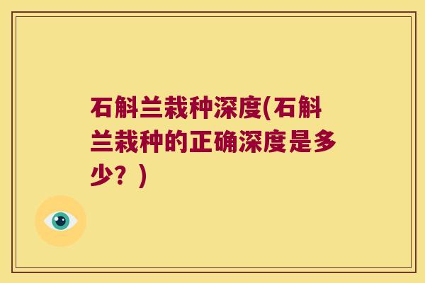 石斛兰栽种深度(石斛兰栽种的正确深度是多少?) 石斛兰栽种深度(石斛兰栽种的正确深度是多少?)