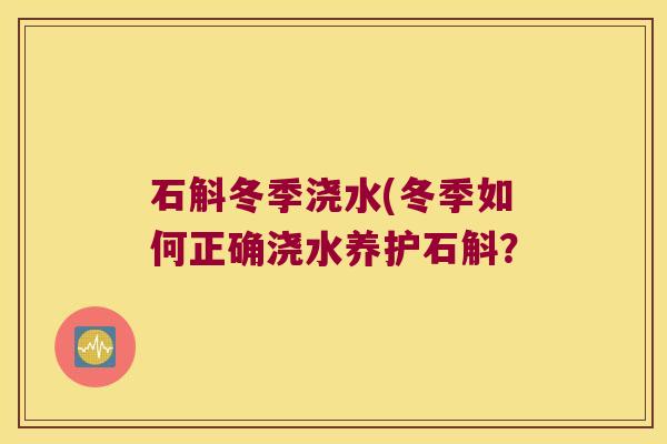 石斛冬季浇水(冬季如何正确浇水养护石斛？