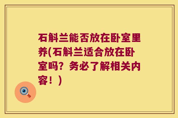 石斛兰能否放在卧室里养(石斛兰适合放在卧室吗？务必了解相关内容！)