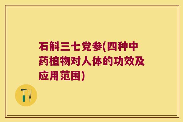 石斛三七党参(四种中药植物对人体的功效及应用范围)