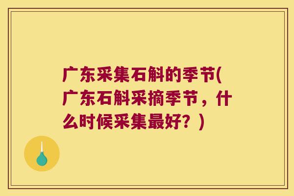 广东采集石斛的季节(广东石斛采摘季节，什么时候采集最好？)
