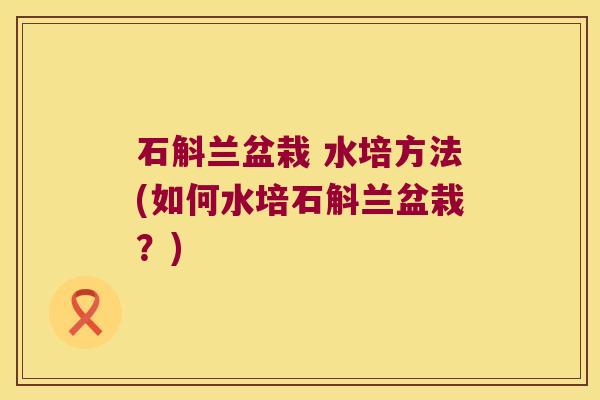 石斛兰盆栽 水培方法(如何水培石斛兰盆栽？)
