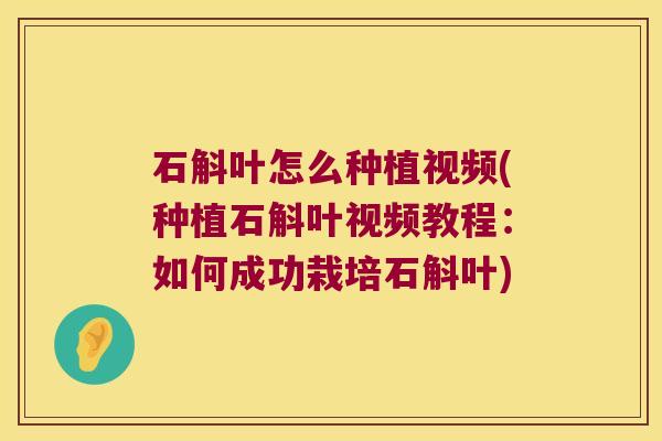 石斛叶怎么种植视频(种植石斛叶视频教程：如何成功栽培石斛叶)