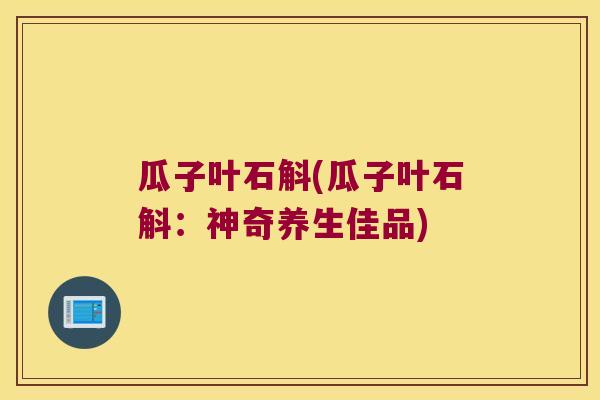 瓜子叶石斛(瓜子叶石斛：神奇养生佳品)