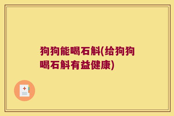 狗狗能喝石斛(给狗狗喝石斛有益健康)