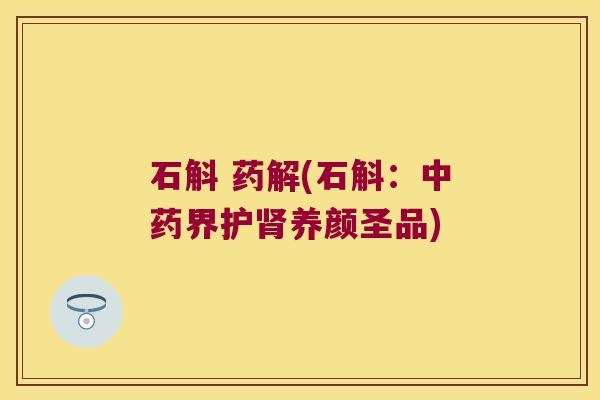 石斛 药解(石斛：中药界护肾养颜圣品)