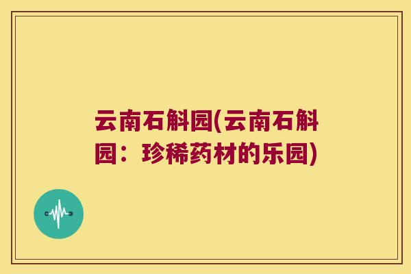 云南石斛园(云南石斛园：珍稀药材的乐园)