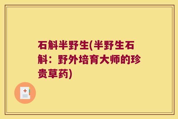石斛半野生(半野生石斛：野外培育大师的珍贵草药)