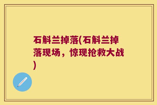 石斛兰掉落(石斛兰掉落现场，惊现抢救大战)