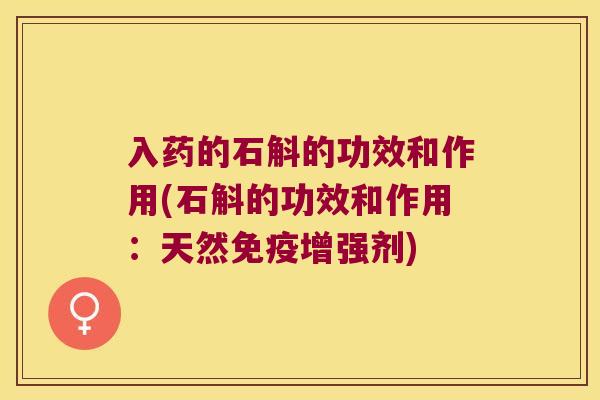 入药的石斛的功效和作用(石斛的功效和作用：天然增强剂)